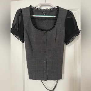 Dressy gray and black top with belted waist